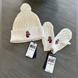 Polo Ralph Lauren Bear Girls Hat and Mittens